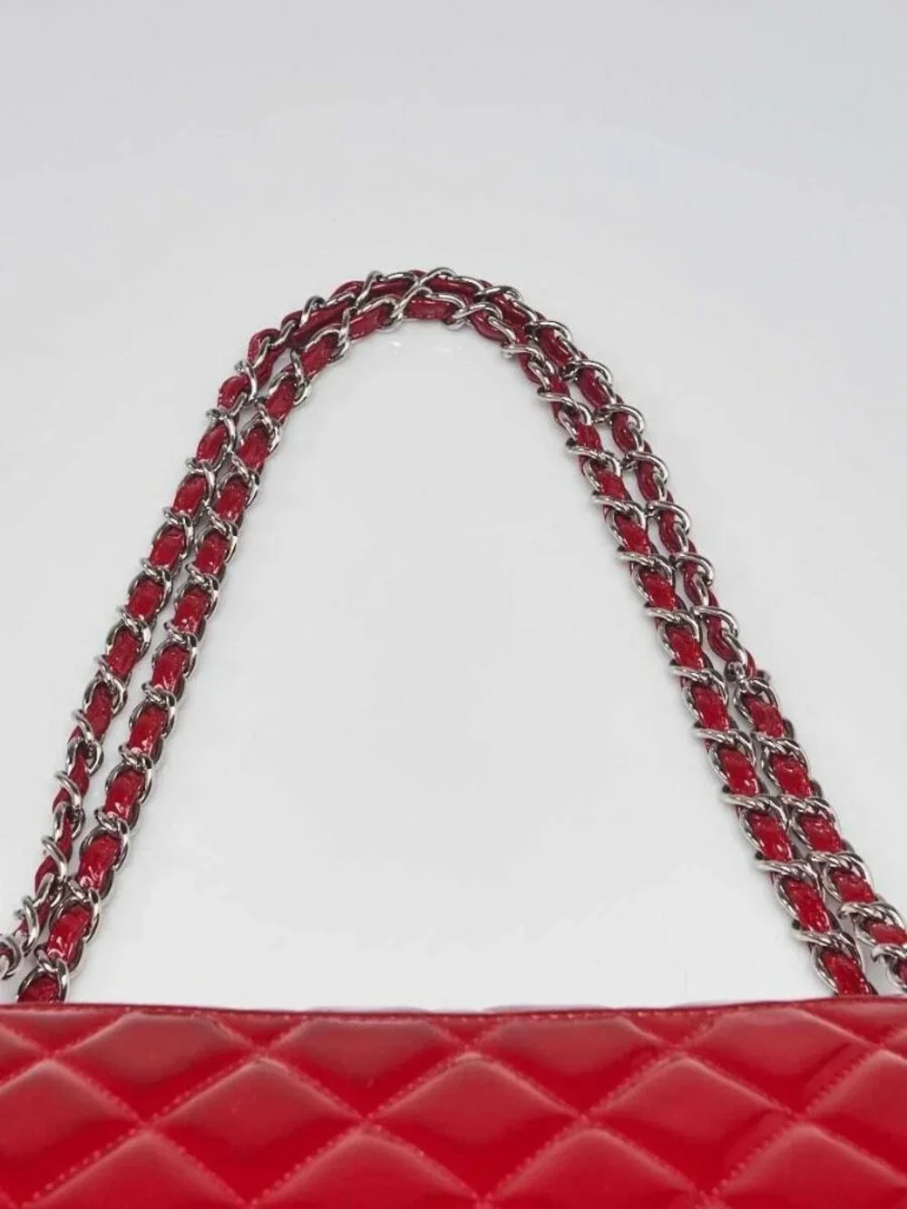 Chanel Red Quilted Patent Leather Classic Jumbo Double Flap Bag